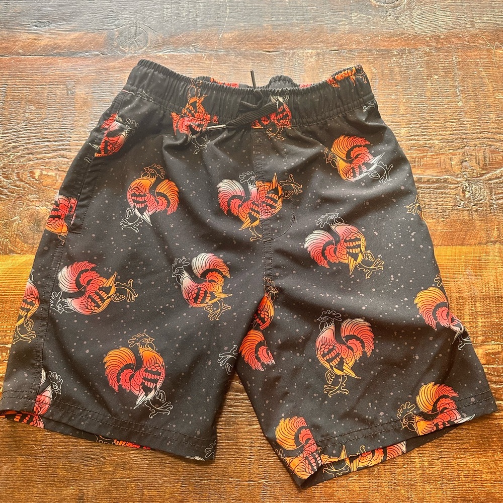Rooster Print Kids Shorts - Black